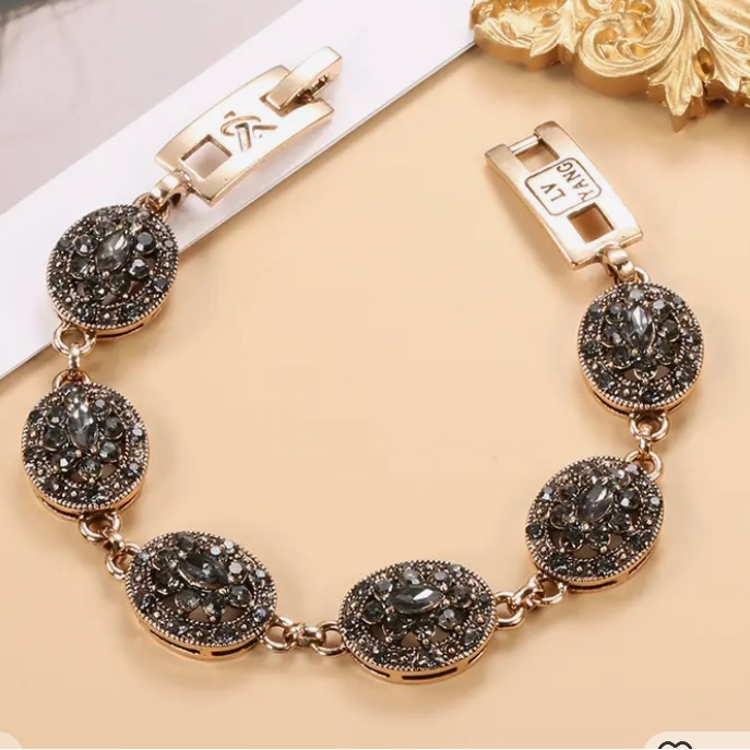 Art Deco-Bracelet 18k Gold Plated & Grey Pave Crystals